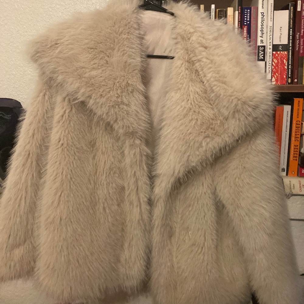 Faux fur coat beige light cream